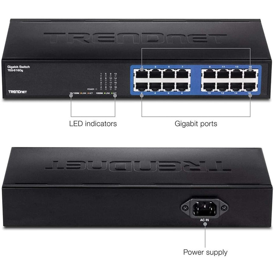 16-Port Gigabit Desktop Switch - Energy Efficient GREENnet Technology | TRENDnet TEG-S16DG