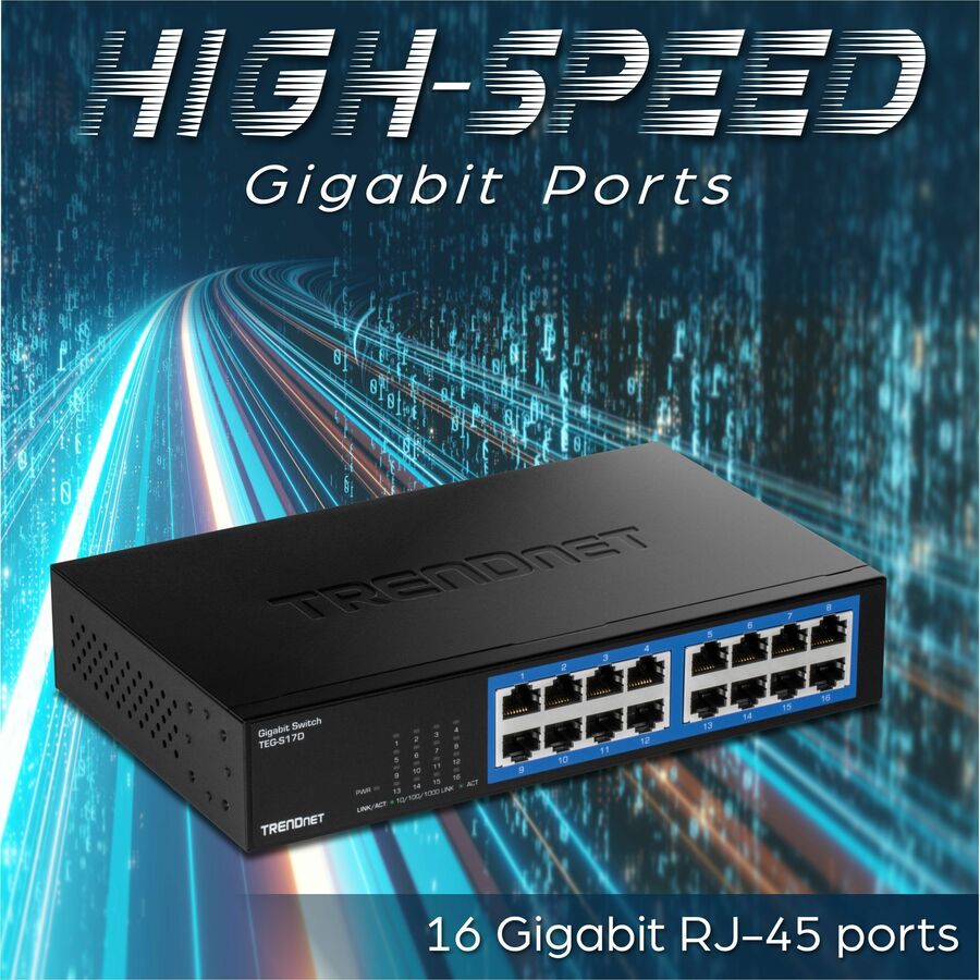 16 Port Gigabit Switch - Desktop Ethernet Switches for Small Business | TRENDnet TEG-S17D