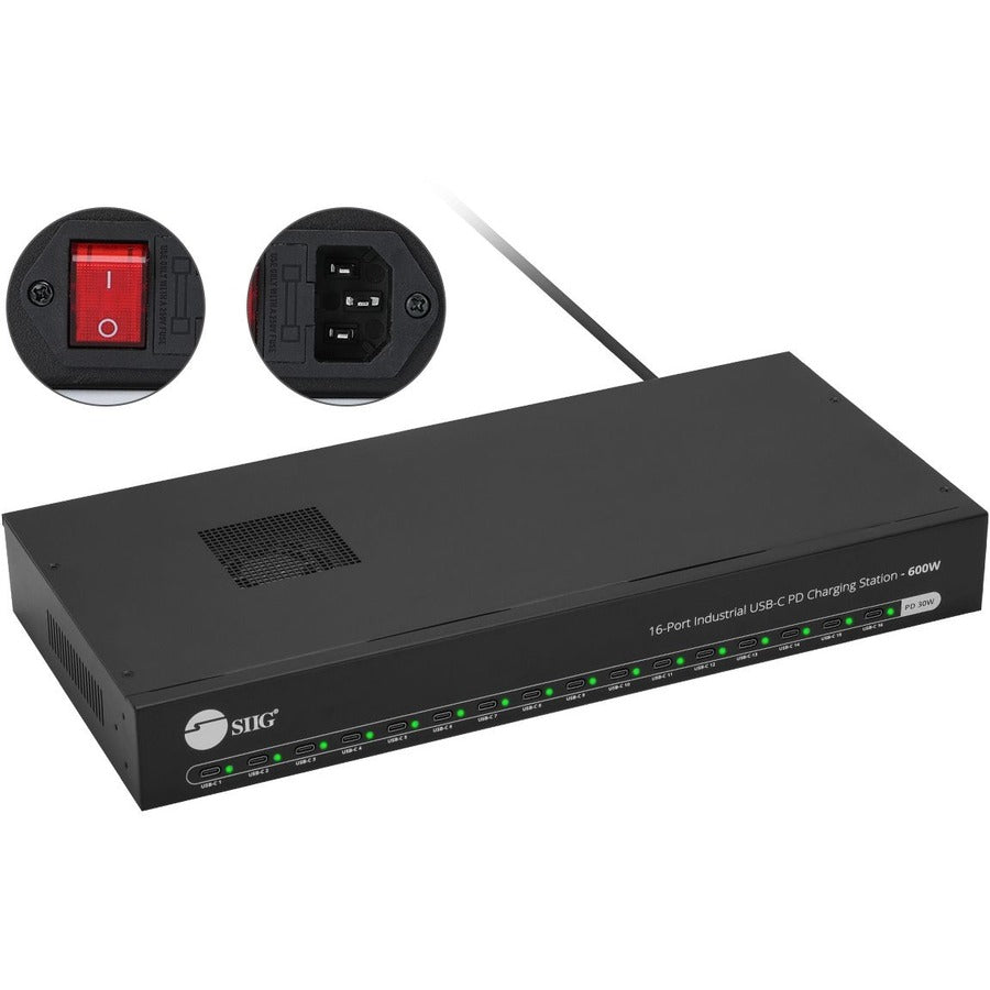 16-Port Industrial USB-C PD Charging Station - 600W - SIIG Industrial grade power charging
