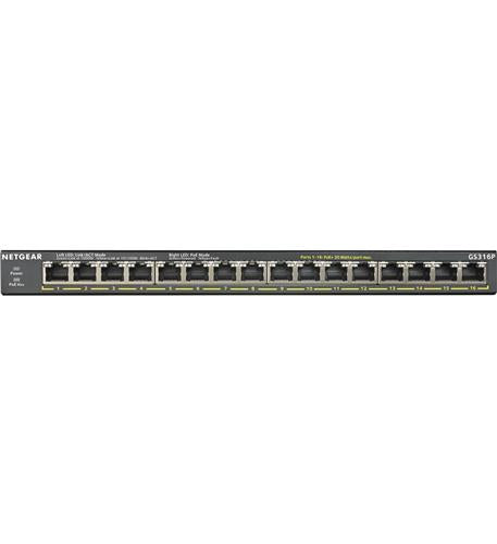 16-Port PoE Switch - Gigabit Ethernet Unmanaged Essentials | Netgear GS316P-100NAS