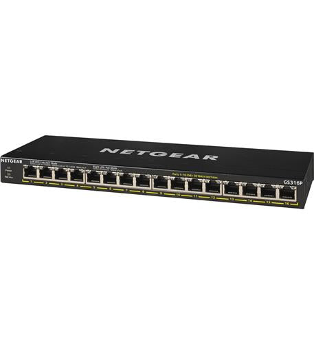 16-Port PoE Switch - Gigabit Ethernet Unmanaged Essentials | Netgear GS316P-100NAS