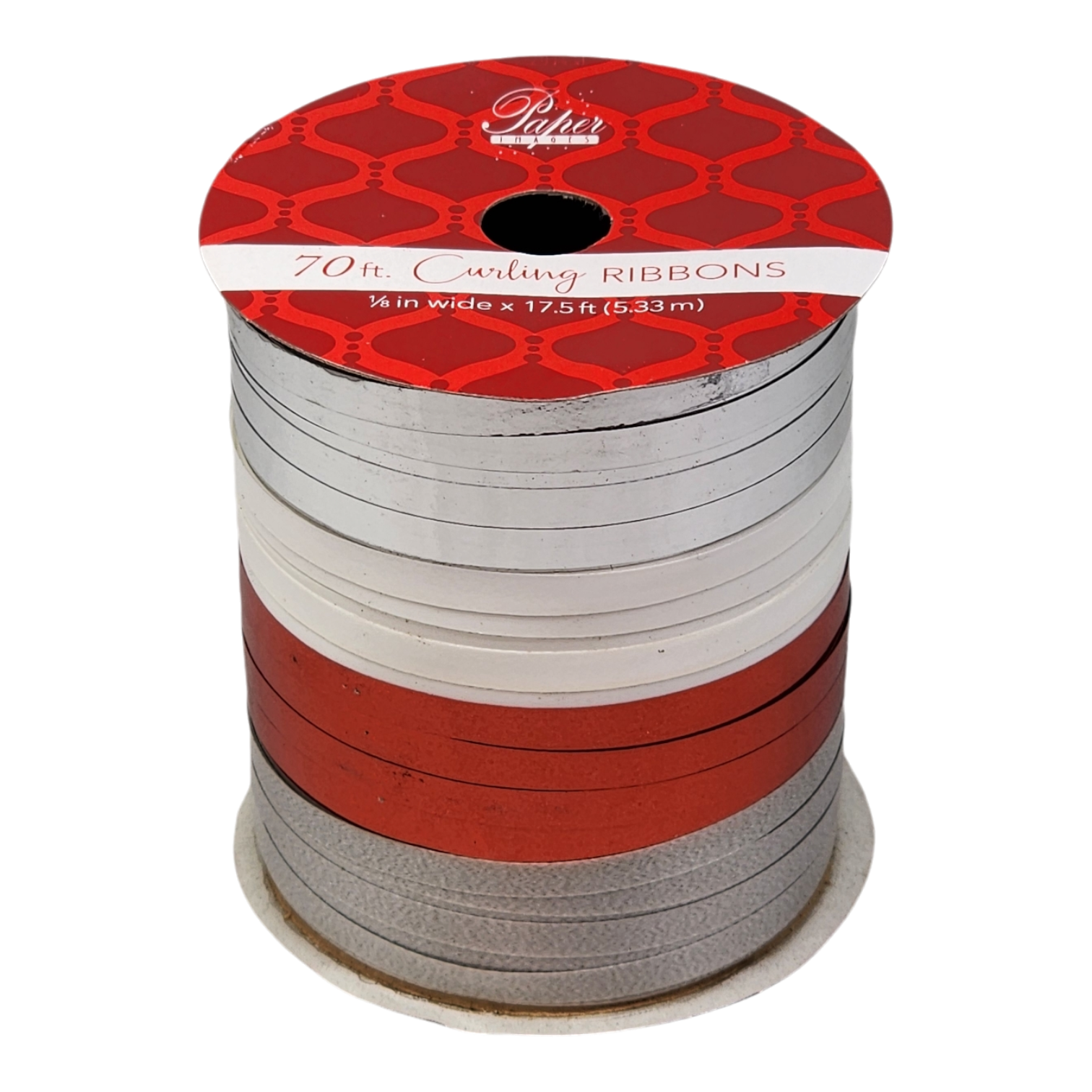 1/8 Inch Curling Ribbon - 4 Colors - 17.5 Feet Each - Silver/Red/White