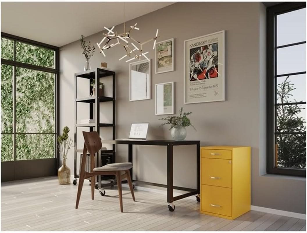 18 Inch Deep Metal File Cabinet With Cam Lock 3 Drawers Yellow