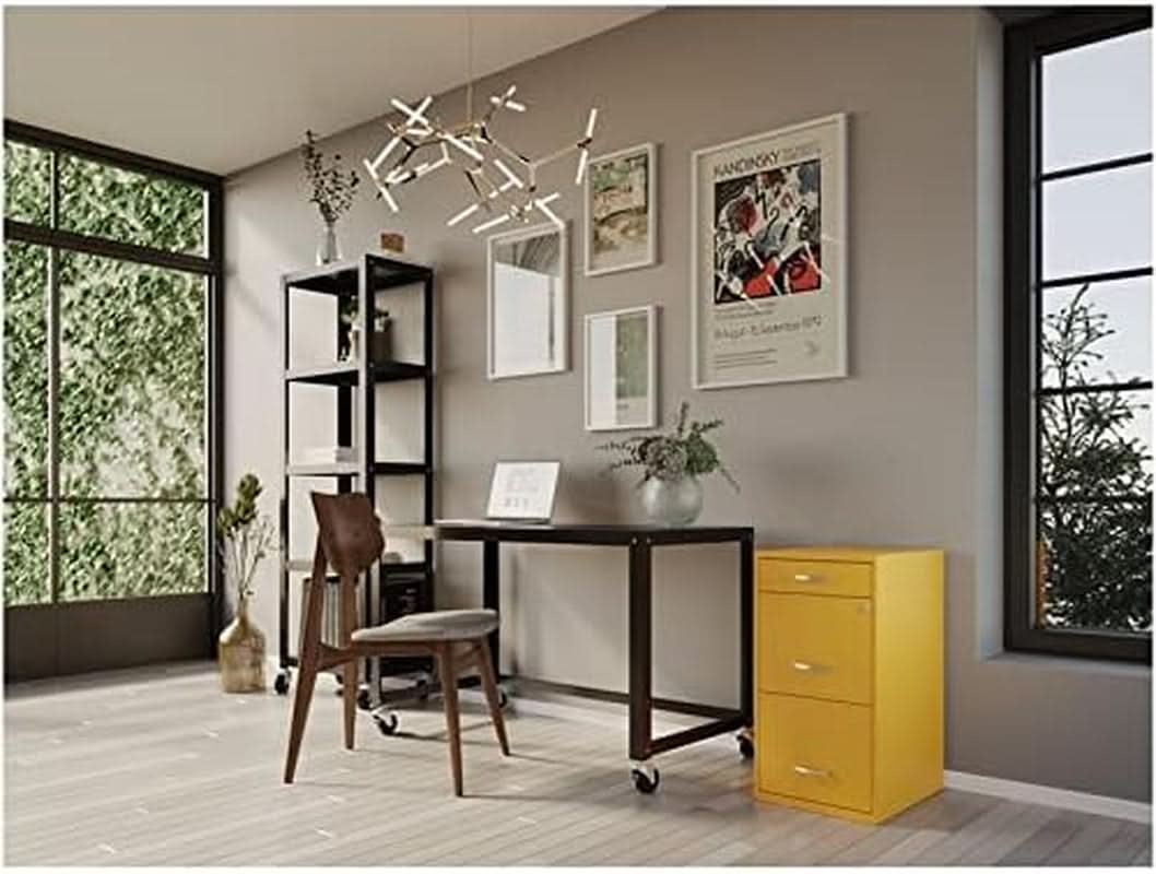 18 Inch Deep Metal File Cabinet With Cam Lock 3 Drawers Yellow