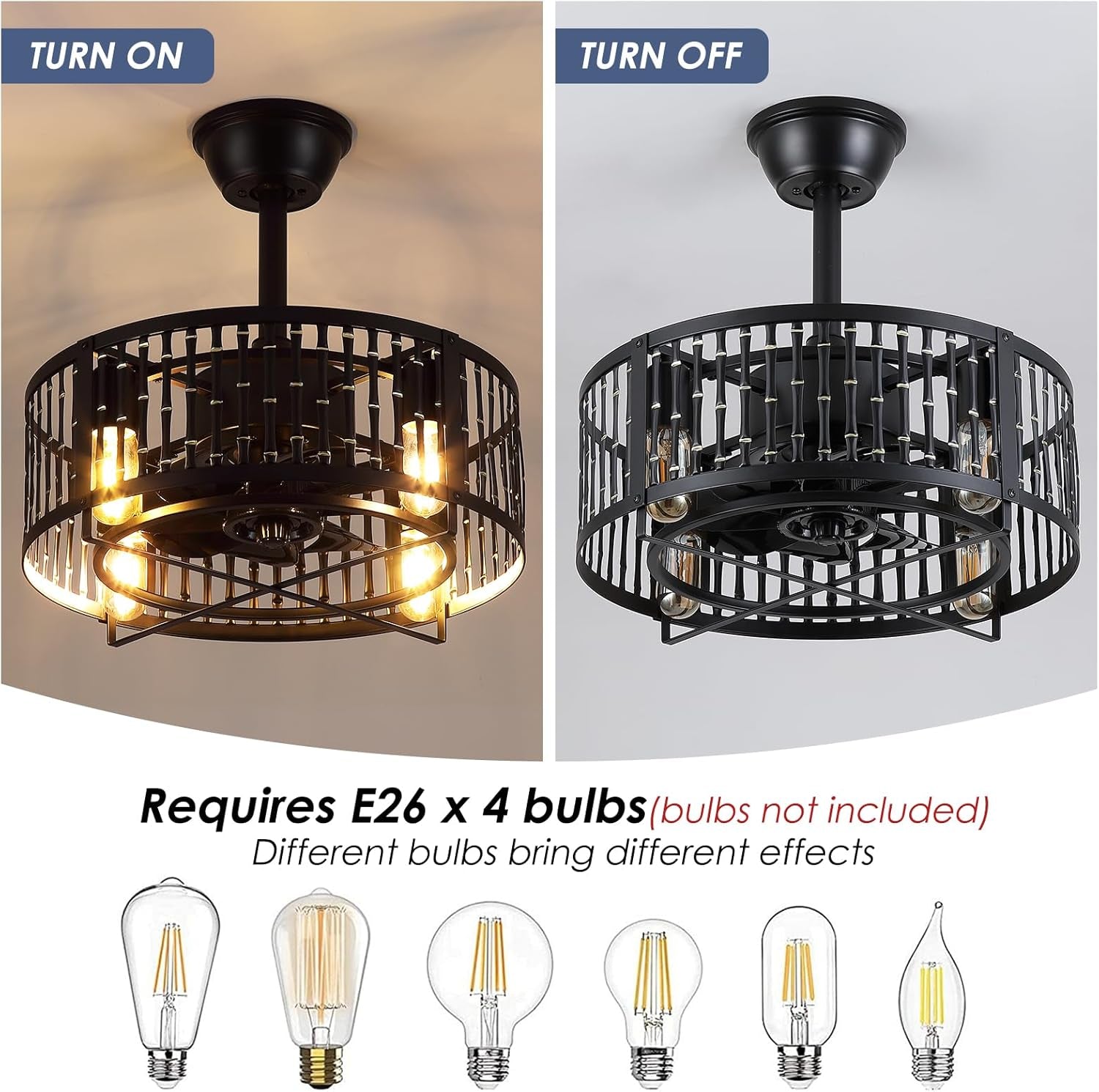 18 Inch Matte Black Caged Ceiling Fan With Led Lighting Remote Control Reversible Indoor Outdoor