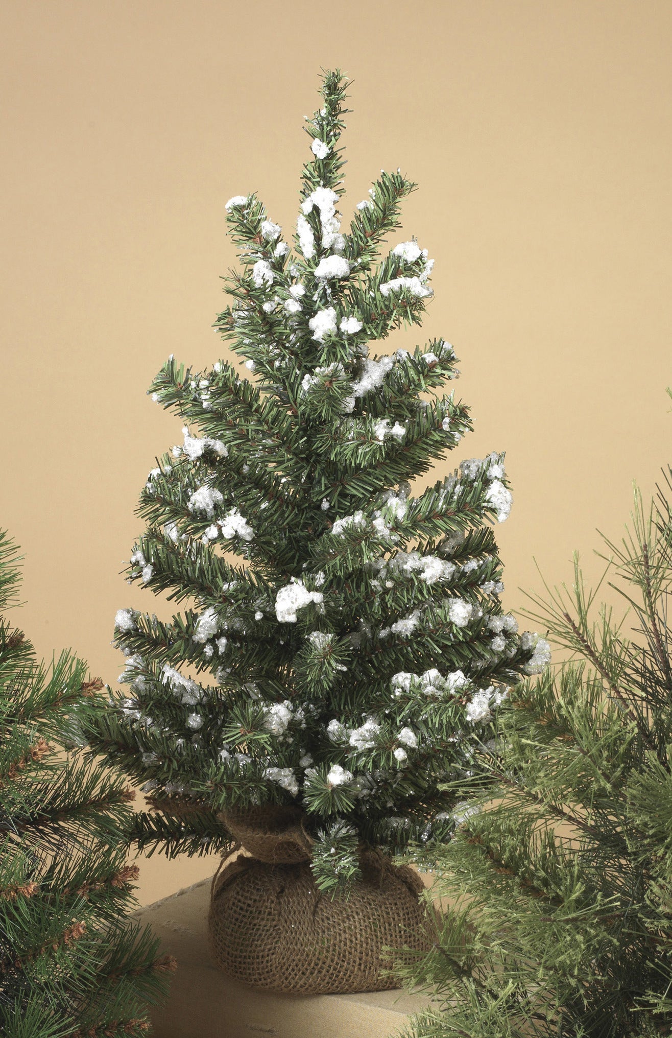 18 Inch Table top Tree in Burlap Base - Snowy Green