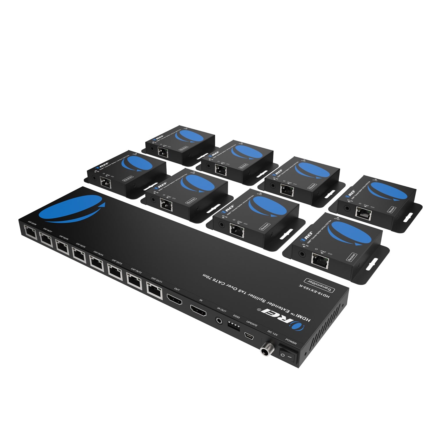 1x8 HDMI Extender Splitter Over CAT6/7 Upto 165 Ft- Loop-out, IR Control & EDID (HD18-EX165-K)