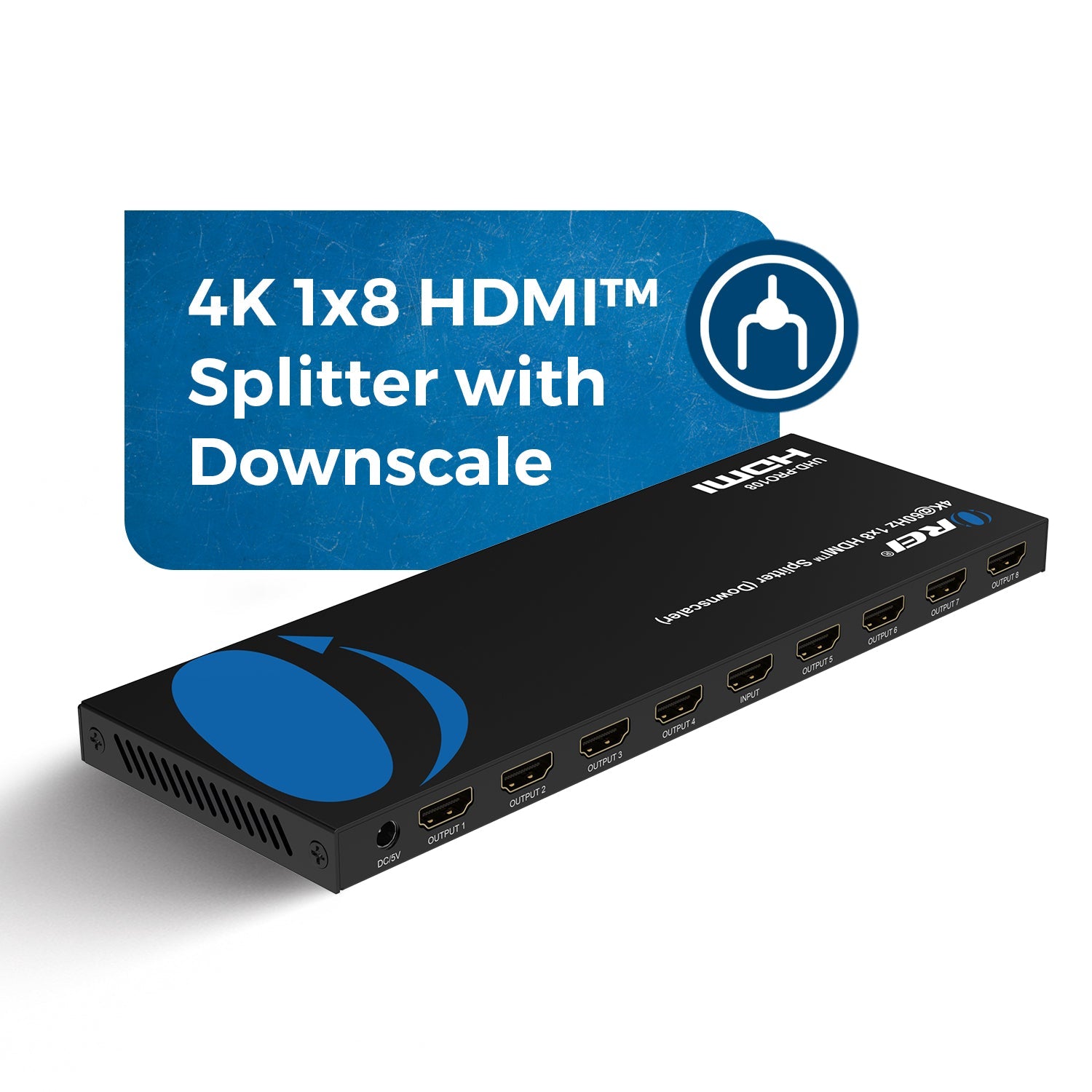 1x8 HDMI Splitter: 1-in 8-out, UltraHD 4K, Auto-Downscale, EDID (UHD-PRO108)