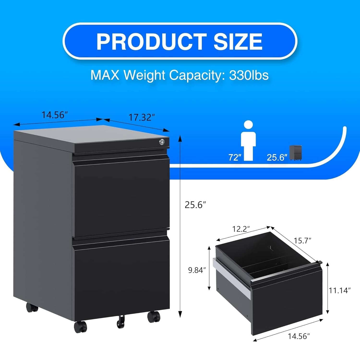 2 Drawer File Cabinet Locking On Wheels Metal Office Storage Cabinet For Home And Small Business, Legal And Letter Size