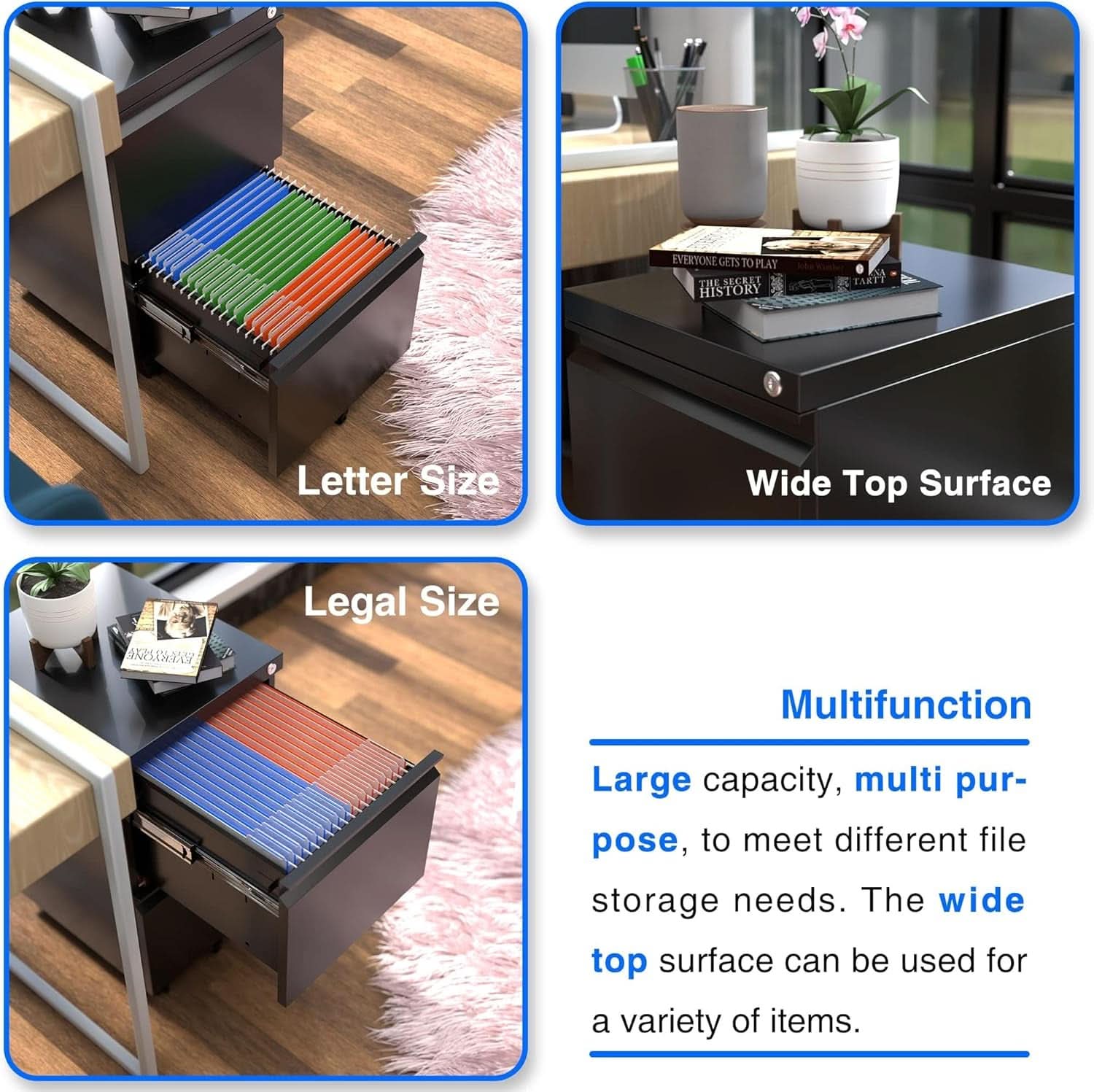 2 Drawer File Cabinet Locking On Wheels Metal Office Storage Cabinet For Home And Small Business, Legal And Letter Size