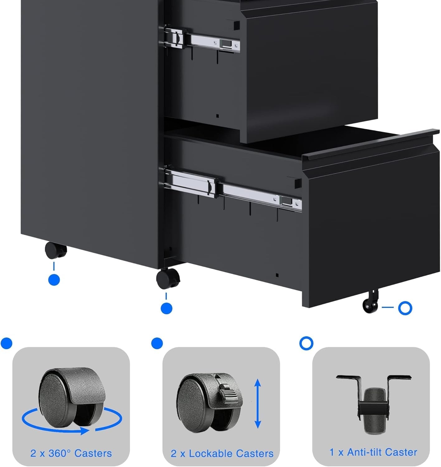 2 Drawer File Cabinet Locking On Wheels Metal Office Storage Cabinet For Home And Small Business, Legal And Letter Size