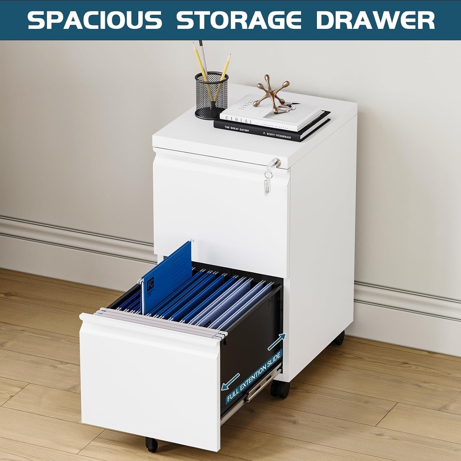 2 Drawer File Cabinet With Lock On Wheels For Under Desk Storage Of Legal Letter And A4 Files Fully Assembled
