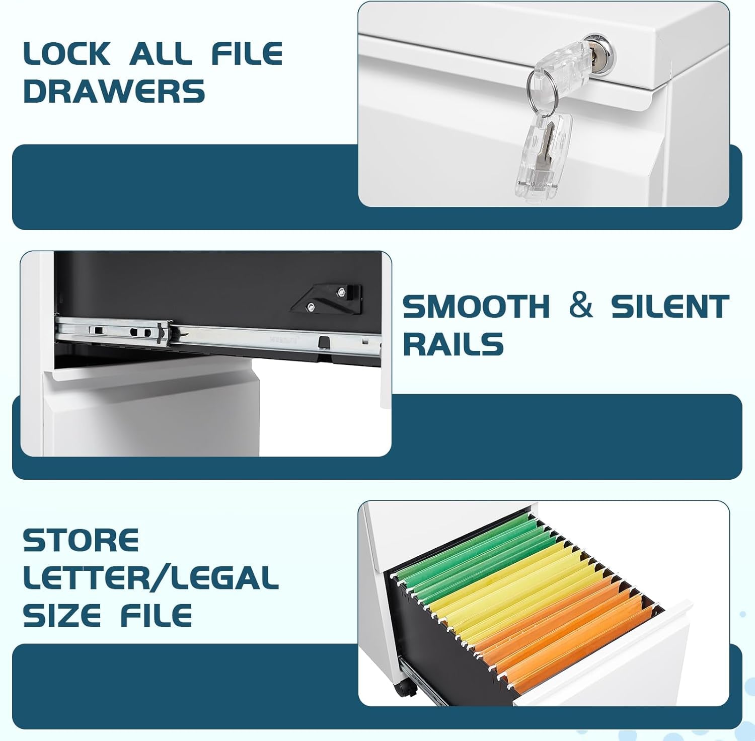 2 Drawer File Cabinet With Lock On Wheels For Under Desk Storage Of Legal Letter And A4 Files Fully Assembled