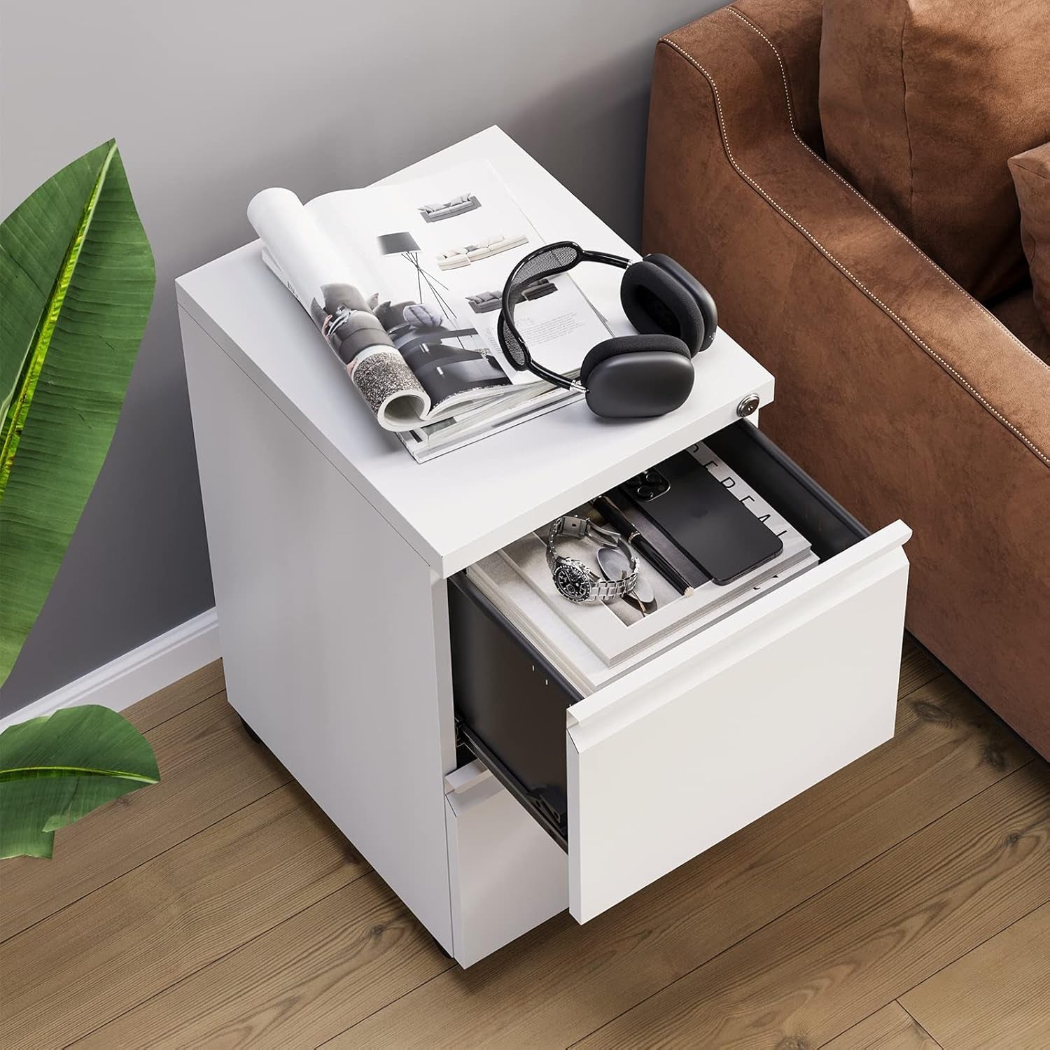 2 Drawer File Cabinet With Lock On Wheels For Under Desk Storage Of Legal Letter And A4 Files Fully Assembled
