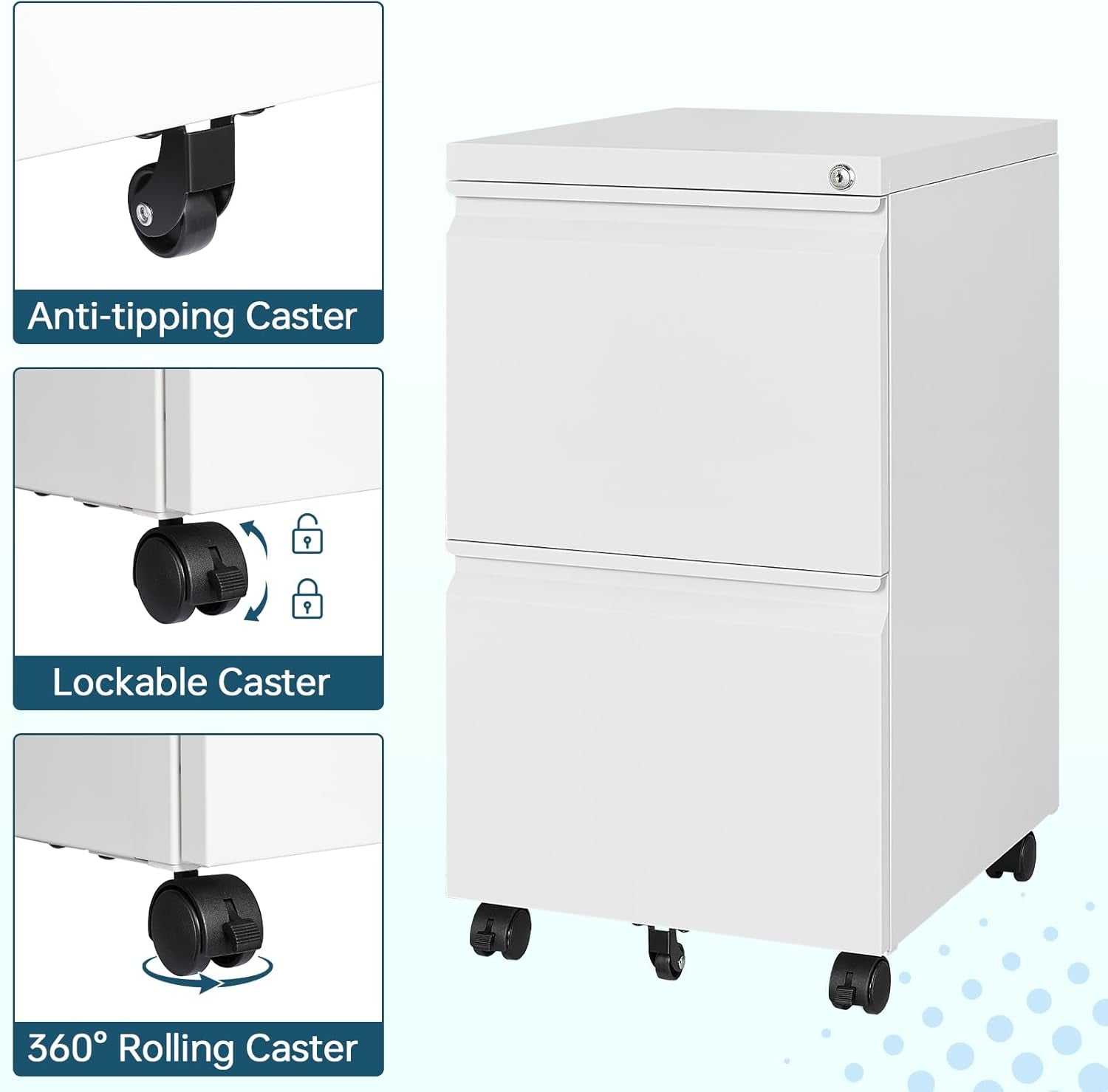 2 Drawer File Cabinet With Lock On Wheels For Under Desk Storage Of Legal Letter And A4 Files Fully Assembled