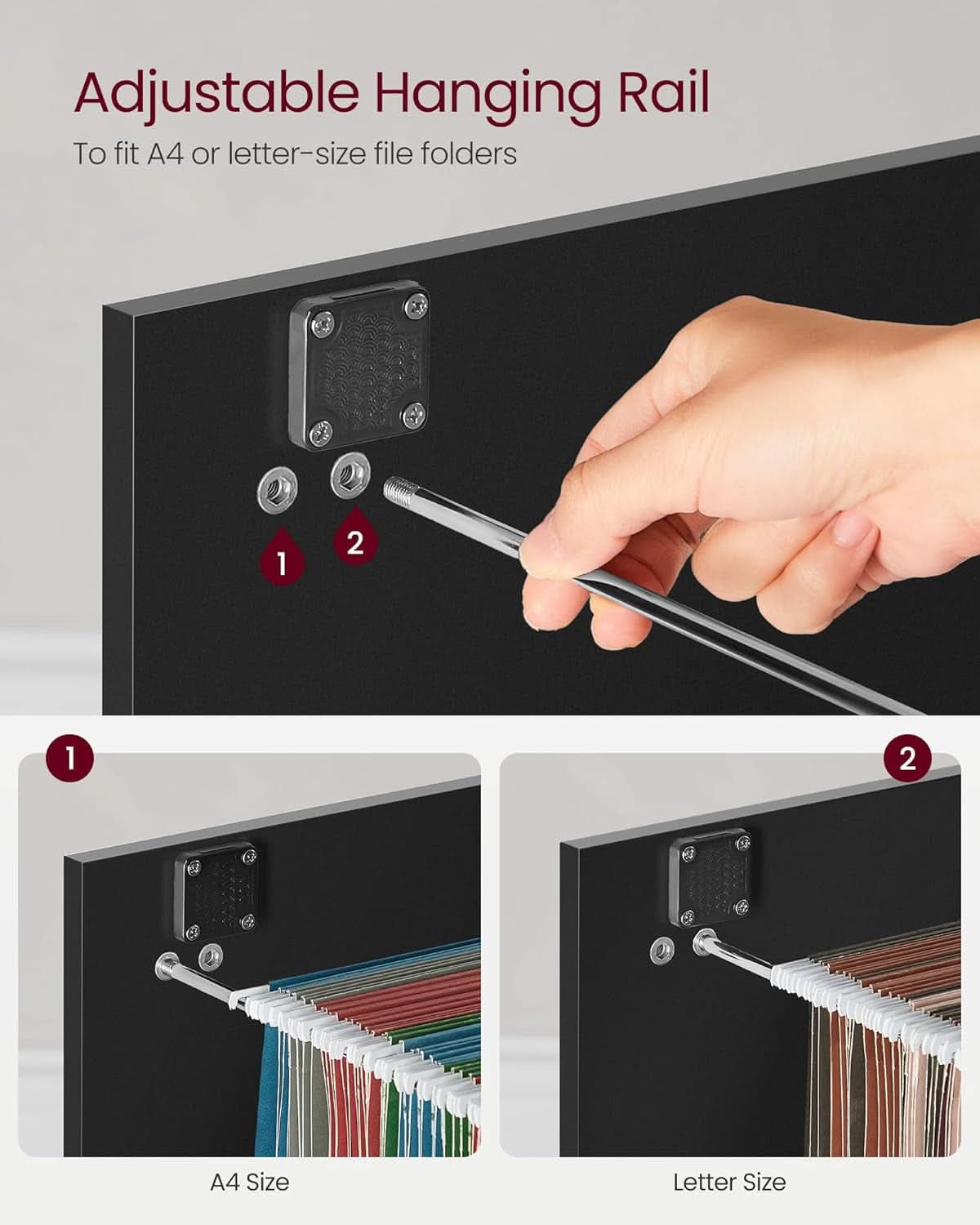 2 Drawer File Cabinet with Lock and Printer Stand, Fits A4 and Letter Size Files, Ink Black, Office Organizer, 15.7D x 16.1W x 27.9H Inches