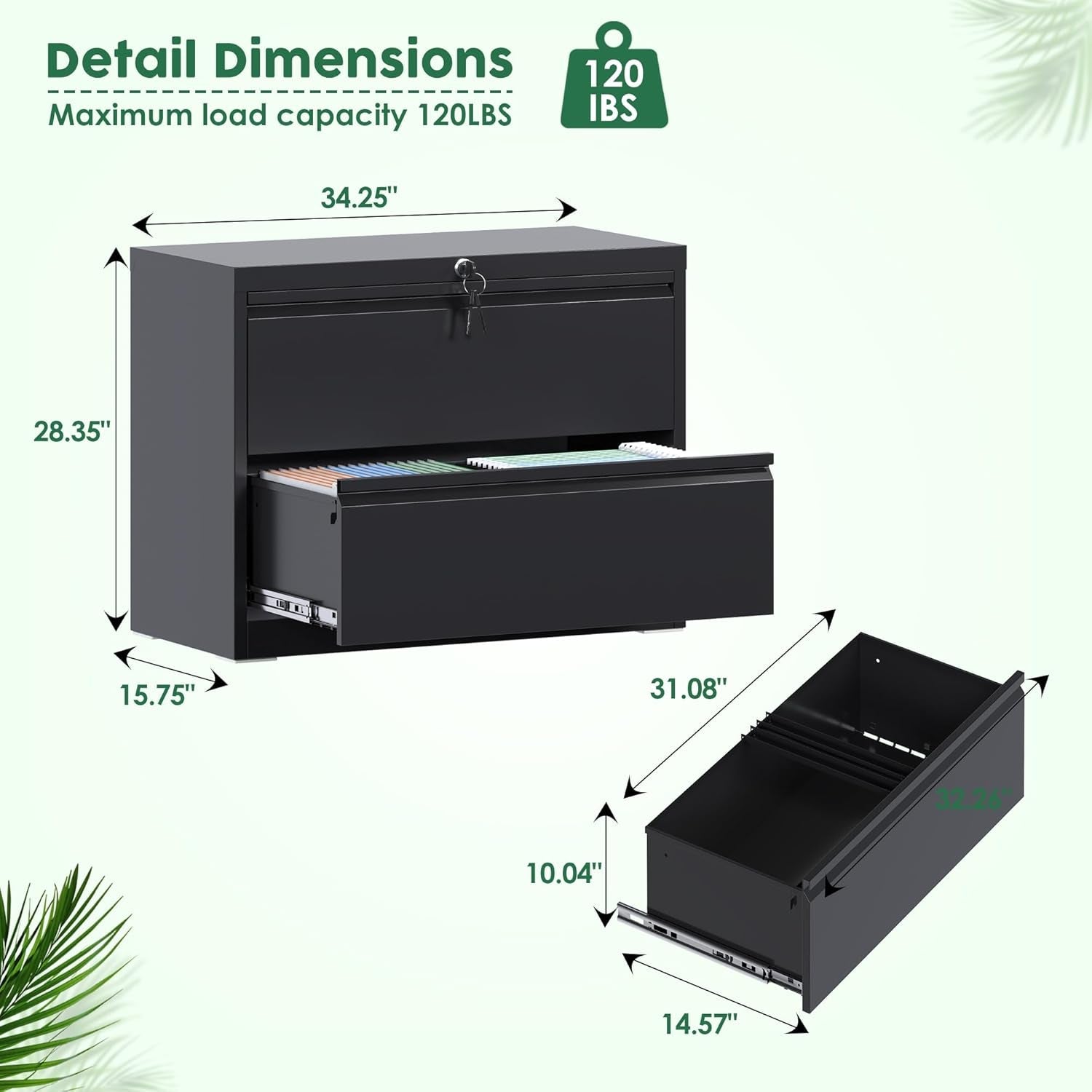 2 Drawer Lateral File Cabinet Black Lockable Steel For Home Office Letter Legal F4 A4 Files