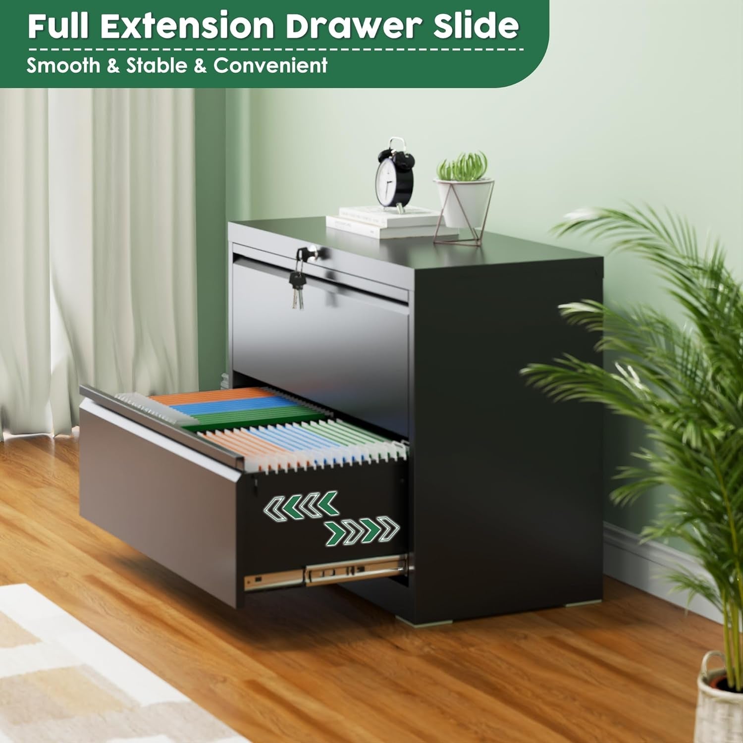 2 Drawer Lateral File Cabinet Black Lockable Steel For Home Office Letter Legal F4 A4 Files