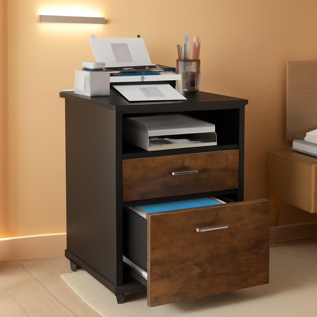 2 Drawer Mobile File Cabinet With Lock And Rolling Wheels In Rustic Brown Wood Finish For Letter Size Files