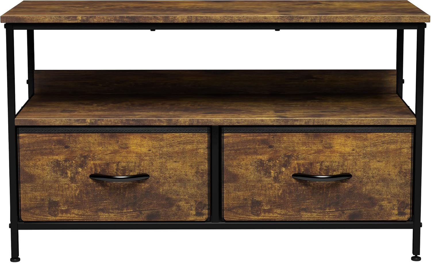 2 Drawer TV Stand Chest For Living Room With Open Shelf And Fabric Drawers For Media Storage