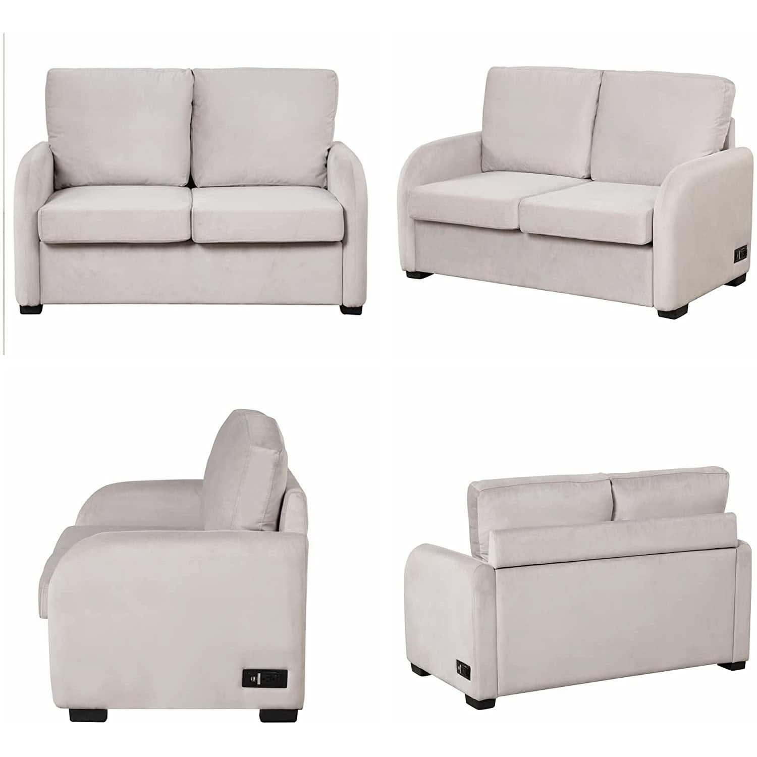 2 In 1 Velvet Sleeper Sofa With USB Port Convertible Loveseat Bed Soft Velvet Upholstery For Small Living Rooms Guests