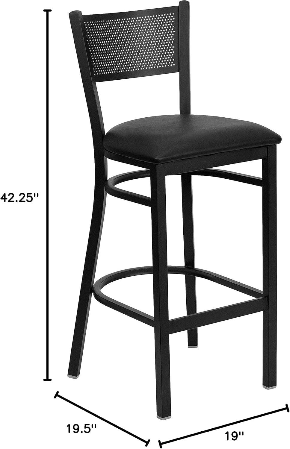 2 Pack Hercules Series Black Grid Back Metal Bar Stools With Black Vinyl Seat Commercial Grade
