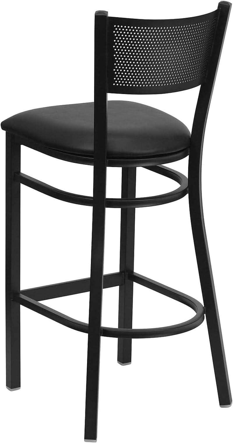 2 Pack Hercules Series Black Grid Back Metal Bar Stools With Black Vinyl Seat Commercial Grade