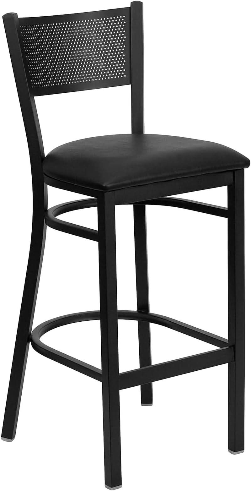 2 Pack Hercules Series Black Grid Back Metal Bar Stools With Black Vinyl Seat Commercial Grade