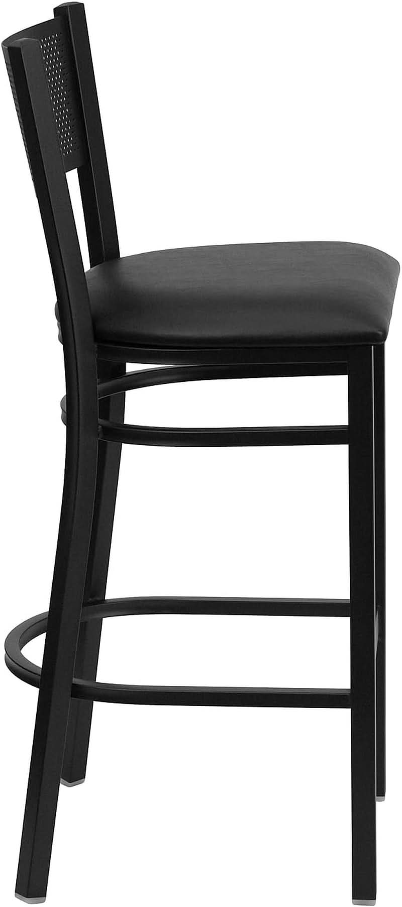 2 Pack Hercules Series Black Grid Back Metal Bar Stools With Black Vinyl Seat Commercial Grade