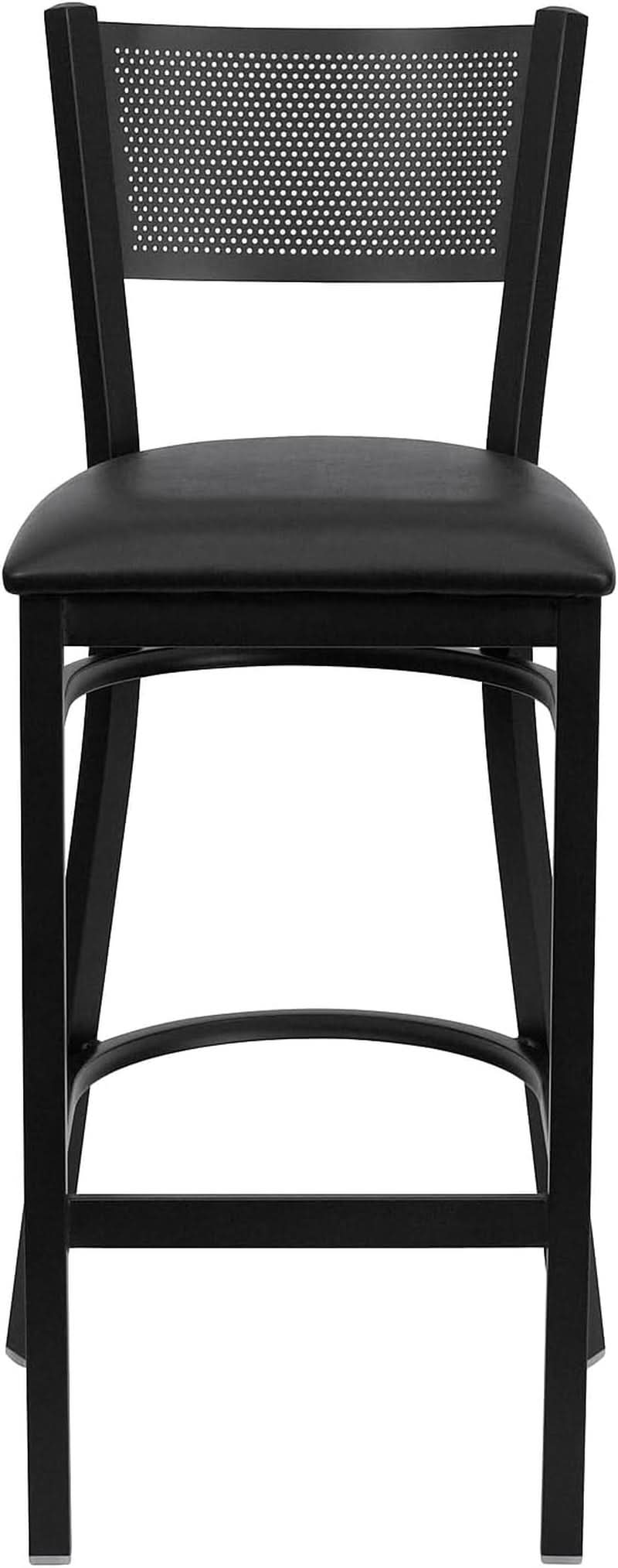 2 Pack Hercules Series Black Grid Back Metal Bar Stools With Black Vinyl Seat Commercial Grade