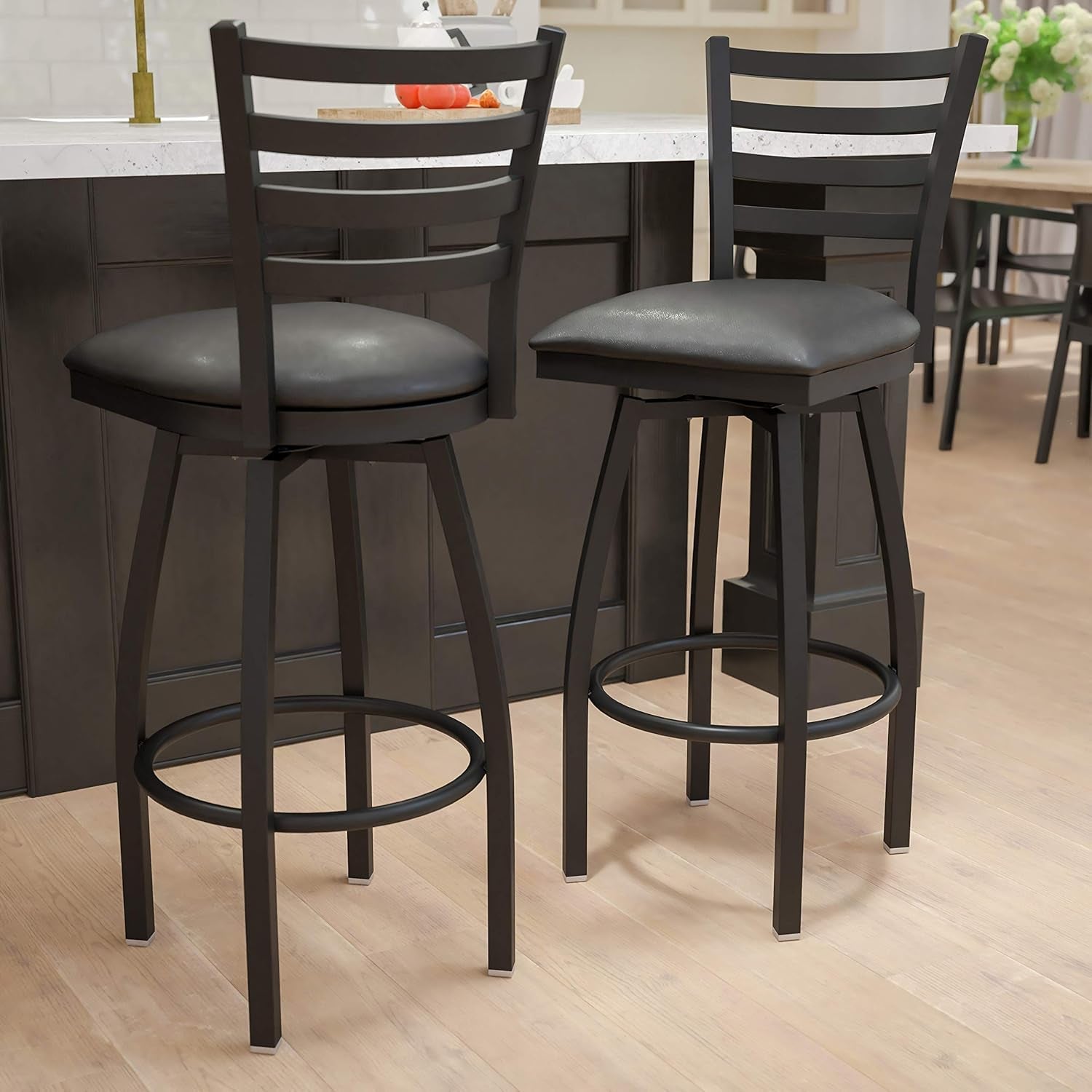 2 Pack Hercules Series Black Swivel Bar Stools For Commercial Use And Home Kitchens