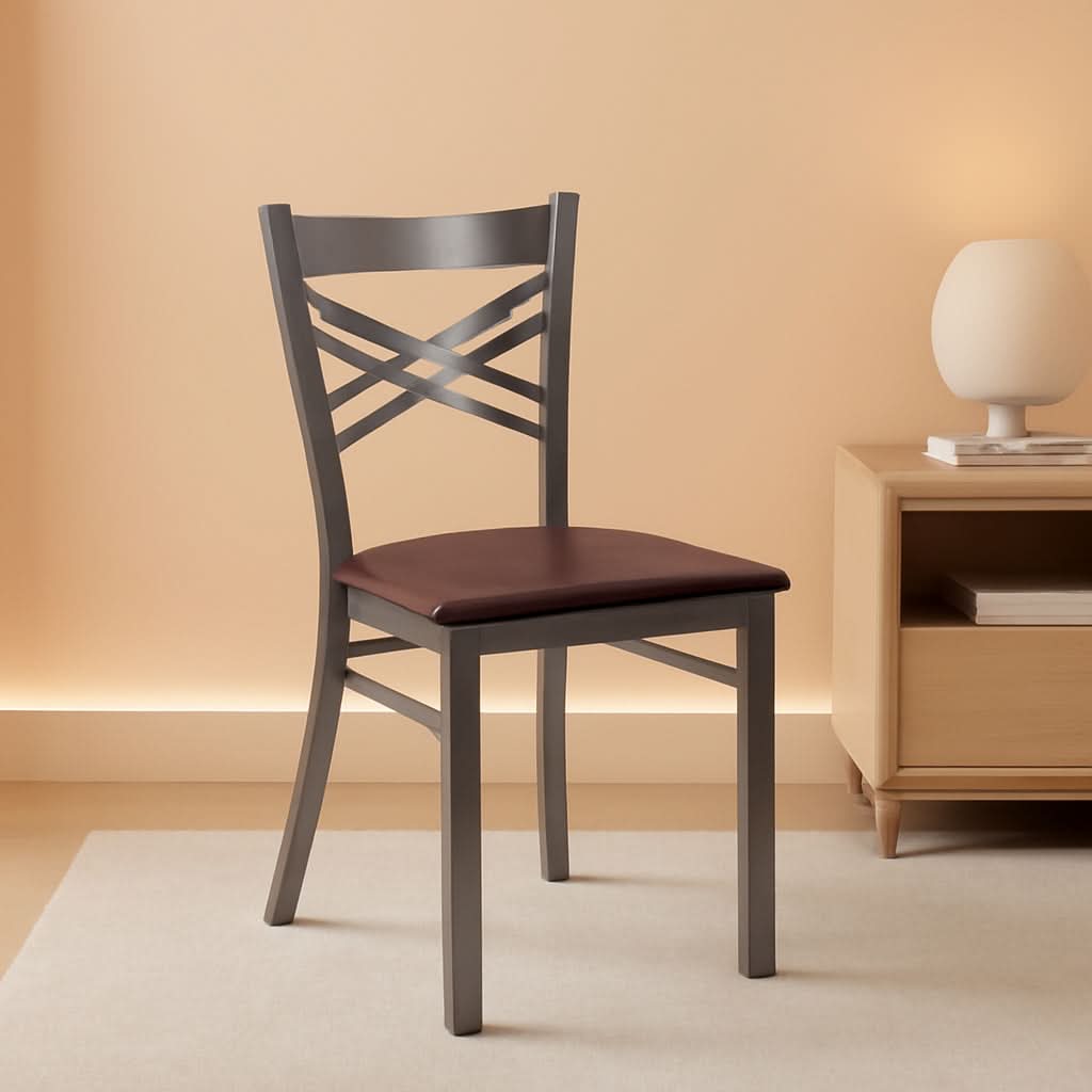 2 Pack Hercules X Back Metal Restaurant Chair With Mahogany Wood Seat For Commercial Use
