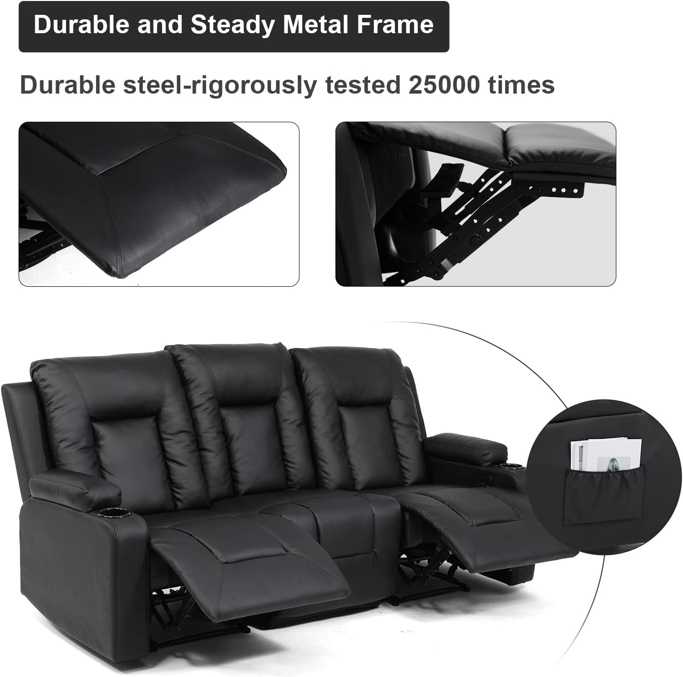2 Piece Bonded Leather Recliner Set Black For Living Room