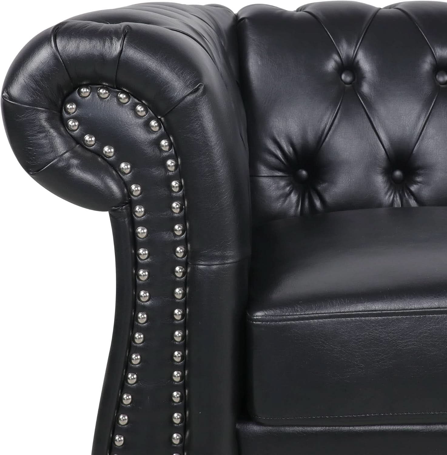 2 Piece Living Room Sofa Set Black Faux Leather Club Chair And Chesterfield Loveseat