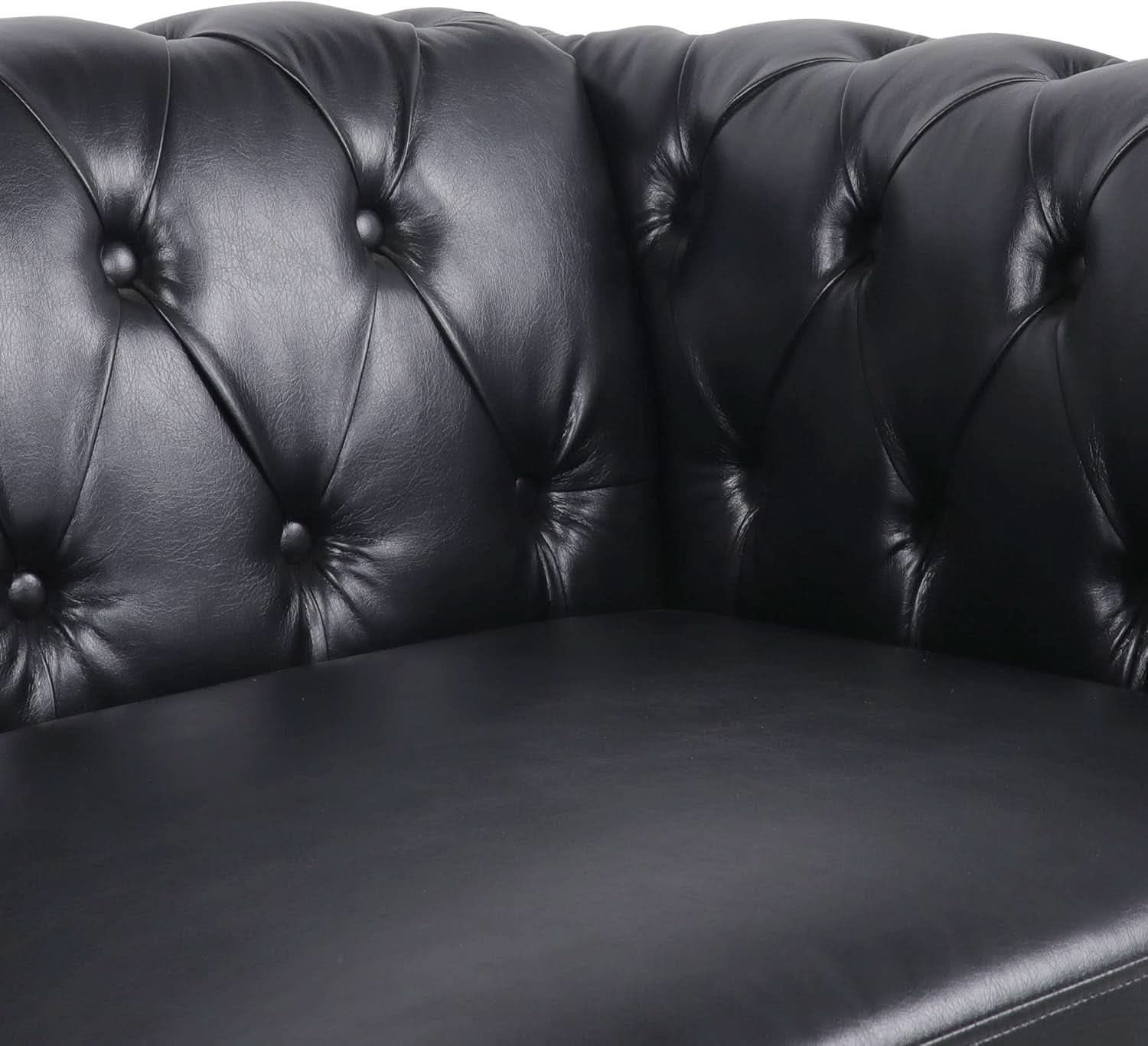 2 Piece Living Room Sofa Set Black Faux Leather Club Chair And Chesterfield Loveseat