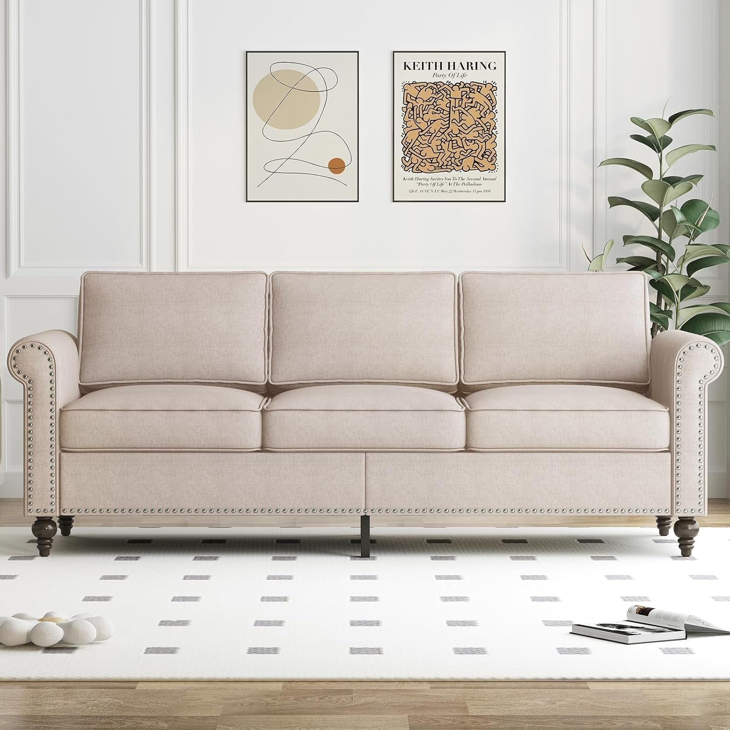 2 Piece Living Room Sofa Set With Solid Wood Frame 3 Seat Sofa And Armchair Beige