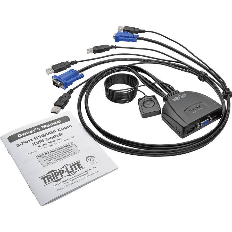 2-Port USB/VGA Cable KVM Switch with Cables and USB Peripheral Sharing B032-VU2