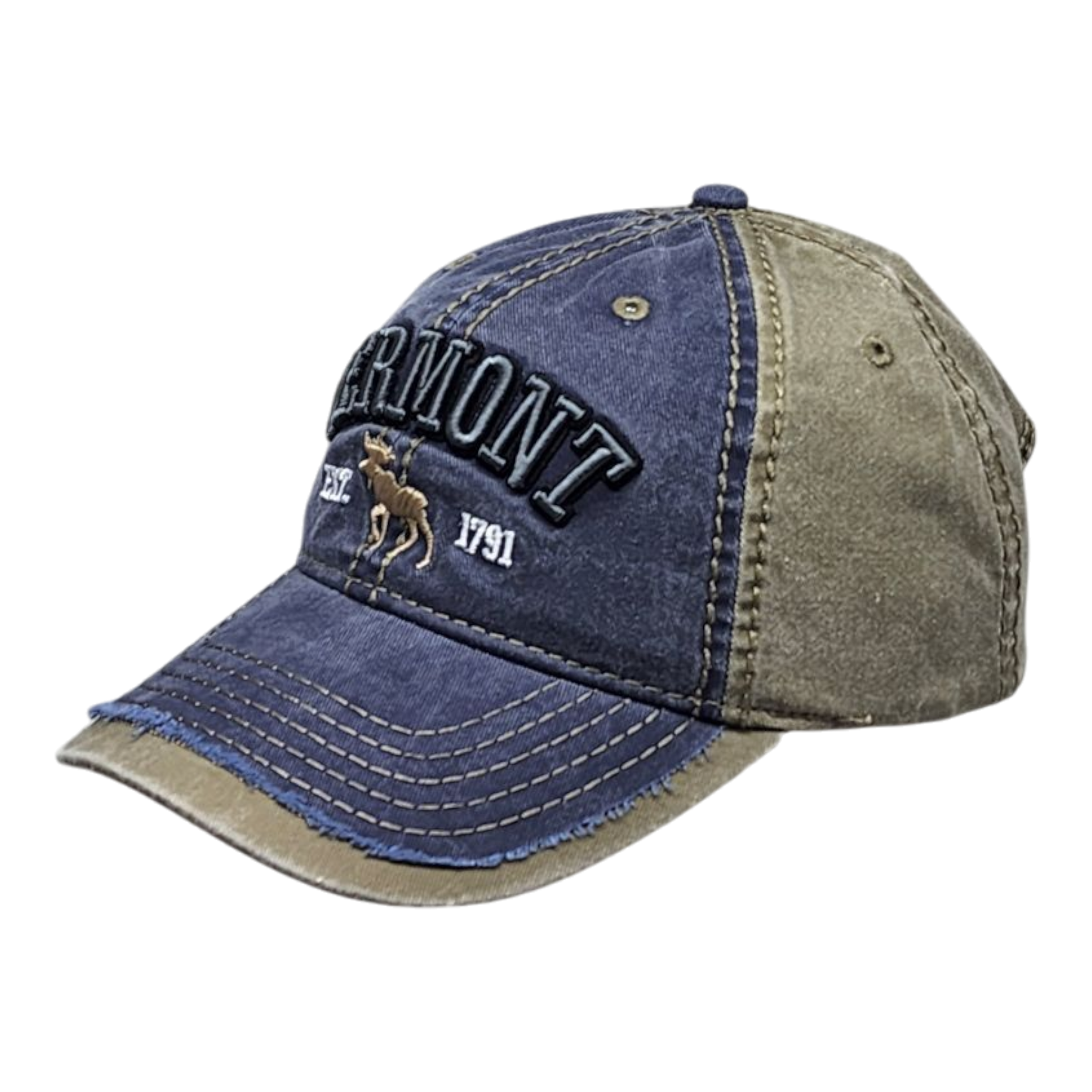2 Tone Embroidered Hat - Vermont 1791 Moose - Sage and Navy