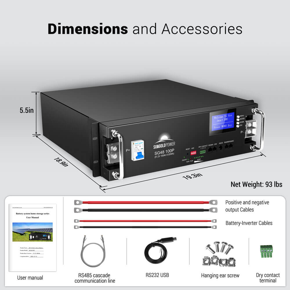 2 X 48V 100AH Server Rack LiFePO4 Lithium Battery SG48100P UL1973 UL9540A