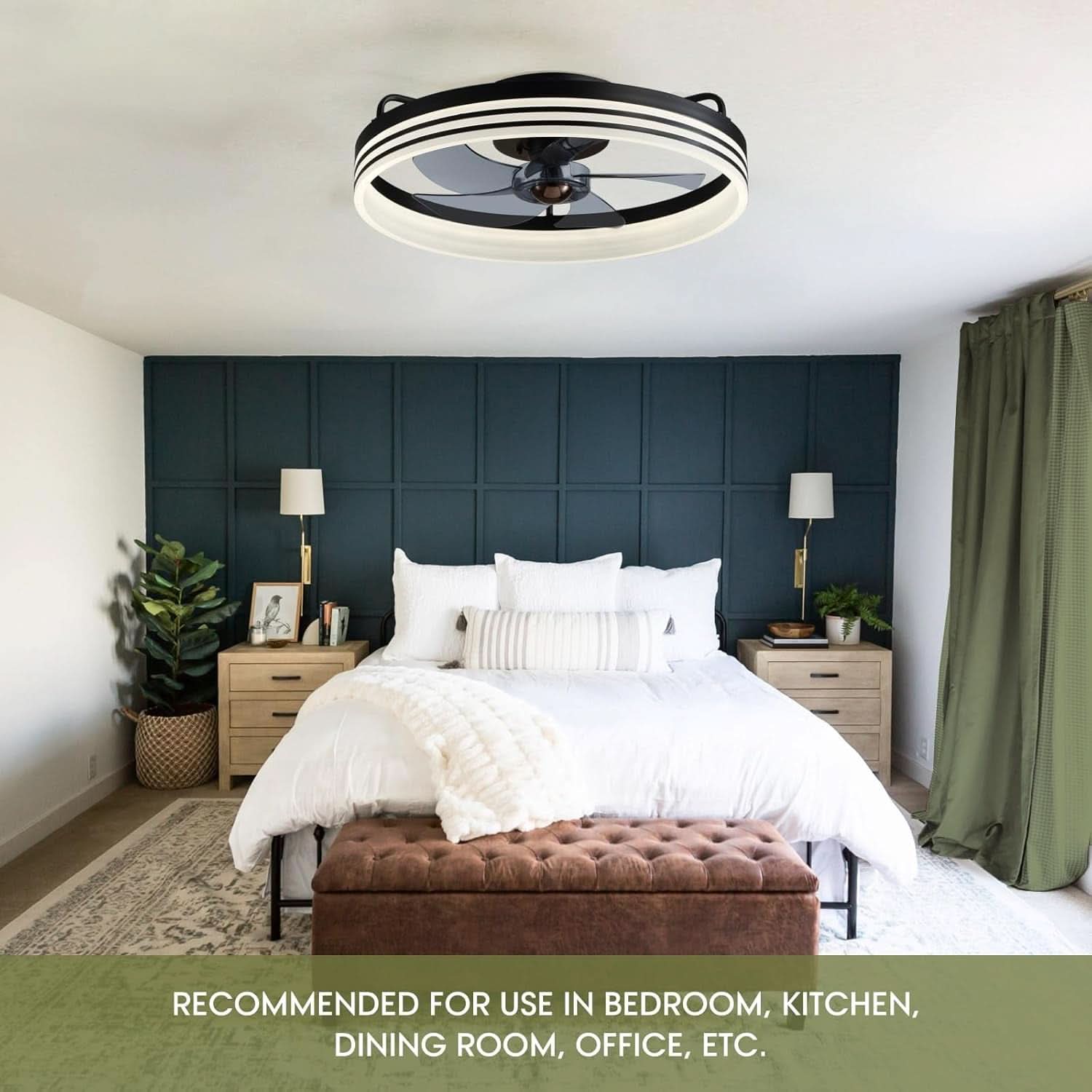 20 Inch Black Flush Mount Ceiling Fan With Lights And Remote