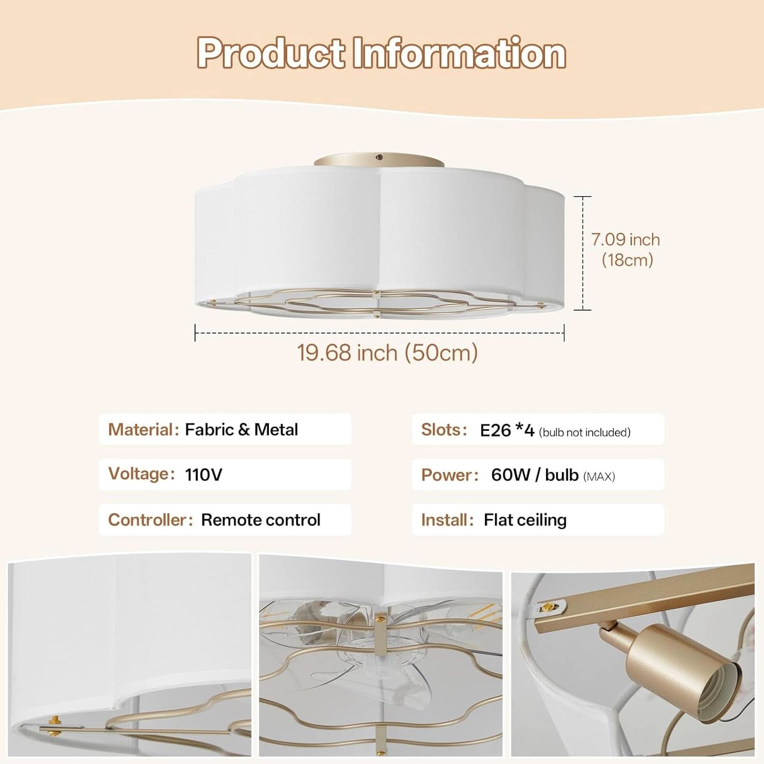 20 Inch Enclosed Boho Ceiling Fan With Integrated Light