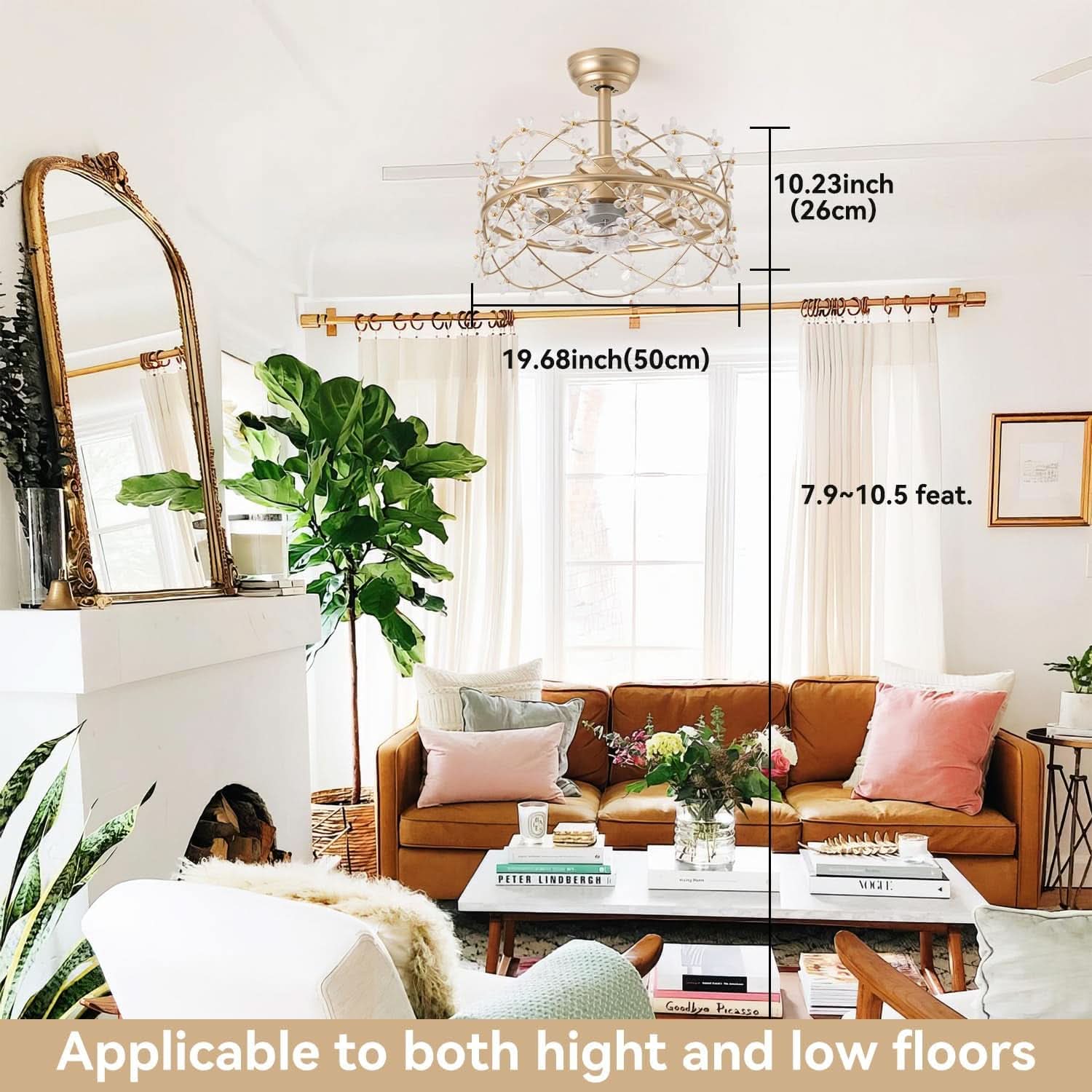 20 Inch Gold Caged Ceiling Fan With Light Remote Control 6 Speed Flower Chandelier Fandelier For Girls Bedroom