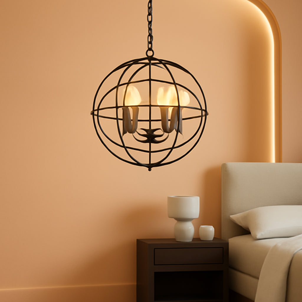 20 Inch Metal Chandelier With 5 Lights Rotatable Boom And Pivoting Interlocking Rings For Industrial Style Living Room
