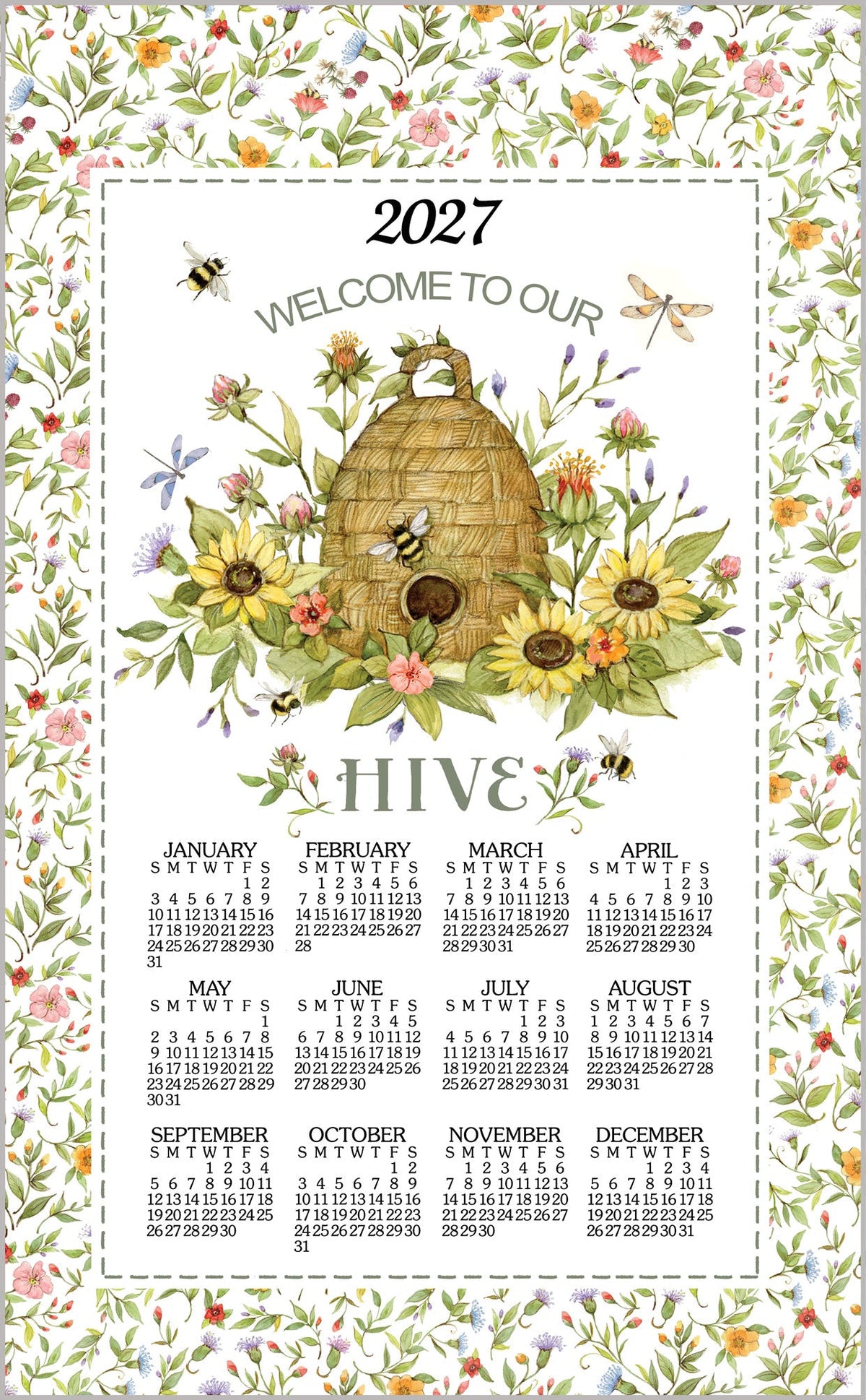 2027 Linen Calendar Towel - Bee Floral