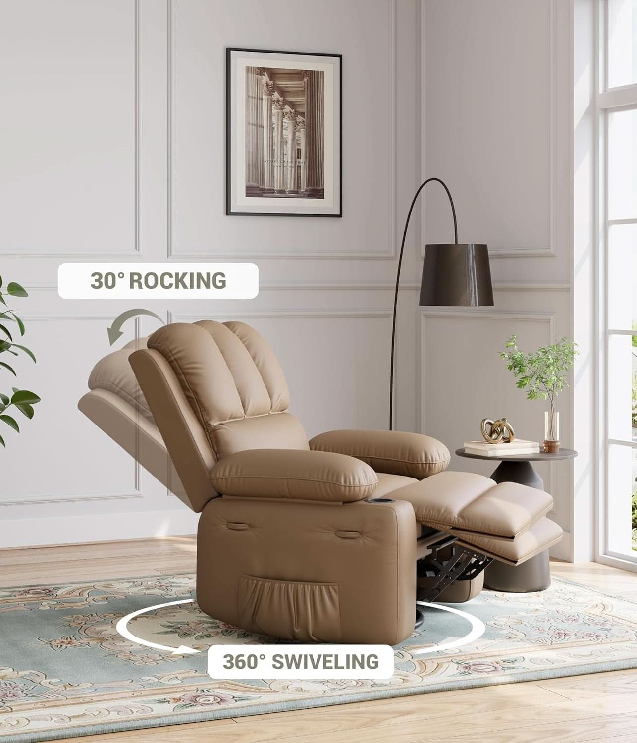 22 Inch Rocker Swivel Recliner Chair With Cup Holder Soft Sponge Filling For Comfort In Living Room And Nursery