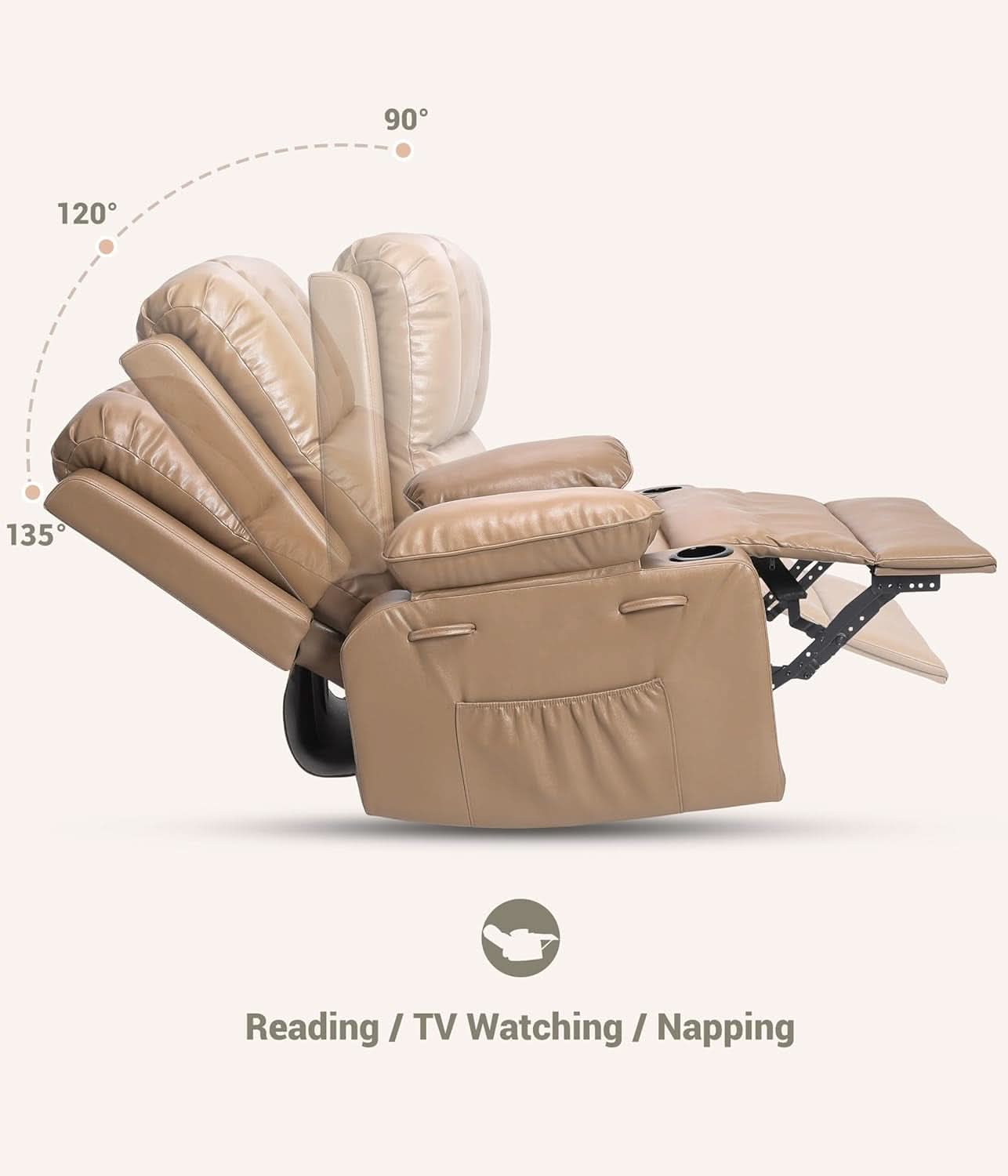 22 Inch Rocker Swivel Recliner Chair With Cup Holder Soft Sponge Filling For Comfort In Living Room And Nursery