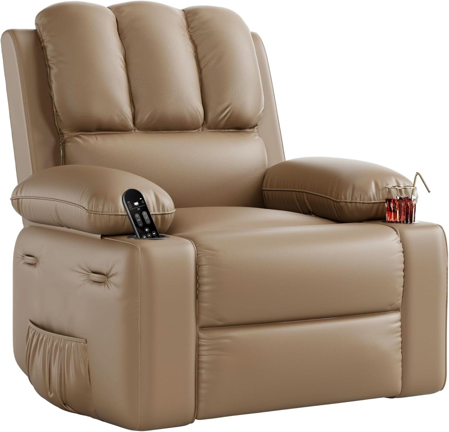 22 Inch Rocker Swivel Recliner Chair With Cup Holder Soft Sponge Filling For Comfort In Living Room And Nursery