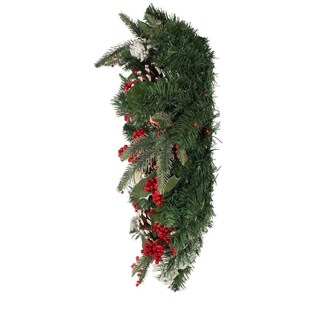 24" Battery-Operated Holly with Berries and Pinecones Pre-Lit LED Wreath