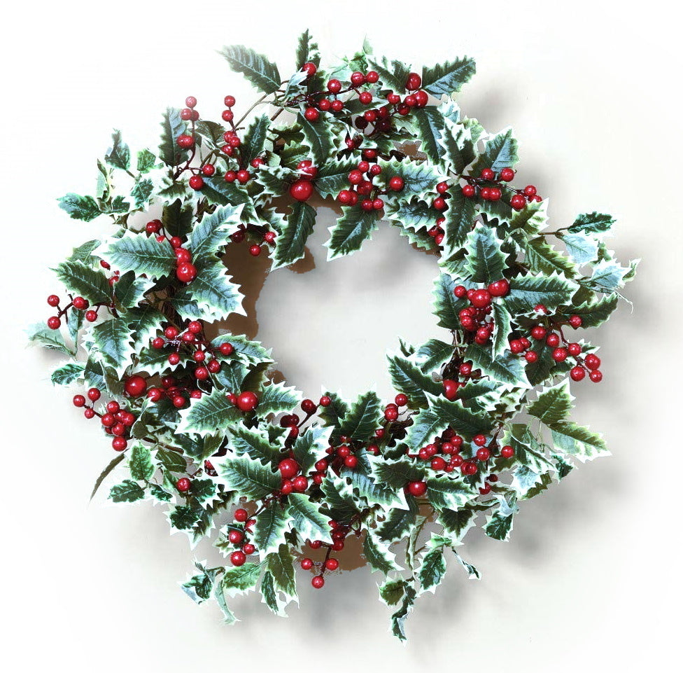 24" Holiday Wreath - Holly Leaf with Berries