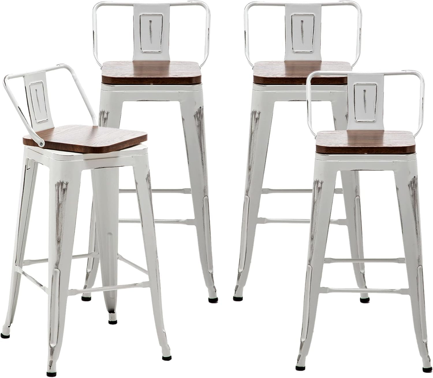 24 Inch Distressed White Industrial Swivel Metal Bar Stools Set Of 4 Counter Height